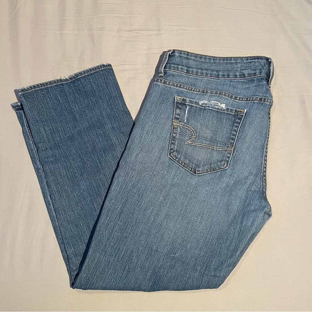 American Eagle Straight Leg Jeans Size 14 Regular Medium Wash Distressed - Picture 2 of 5